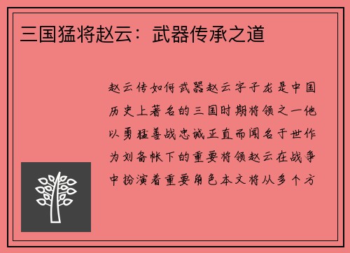 三国猛将赵云：武器传承之道